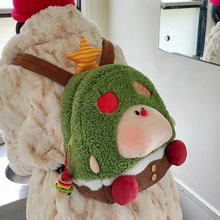 双肩包圣诞节苹果树可爱甜味少女丝绒背包卡通背包旅游大容量包包