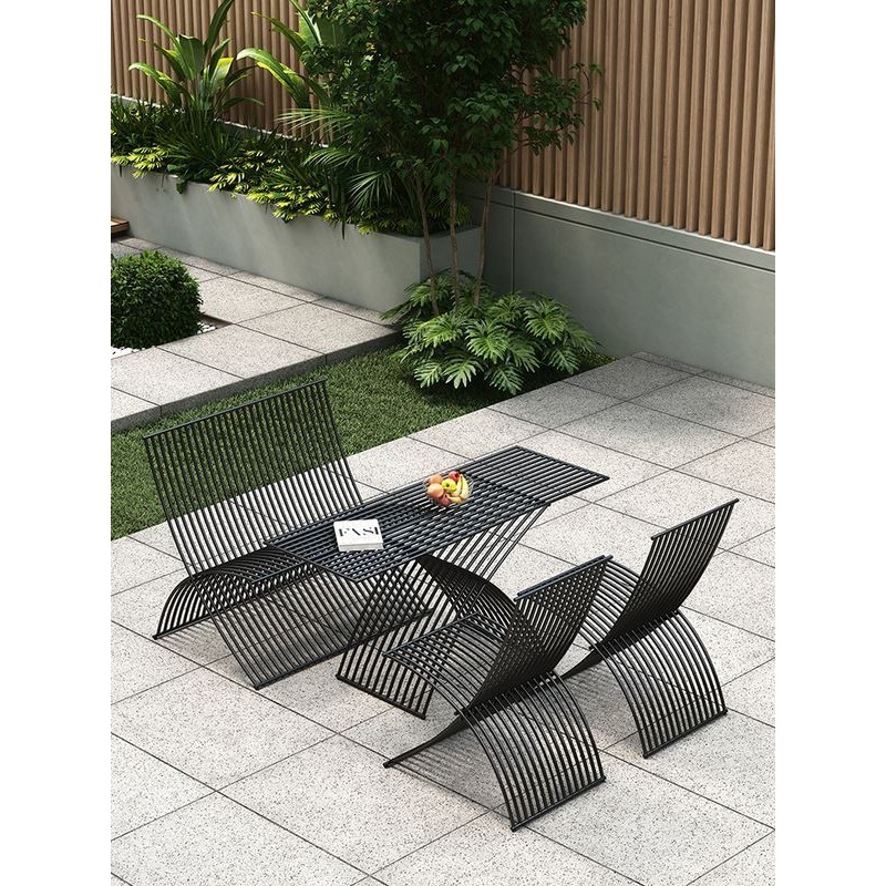 Nordic Modern Simple Outdoor Iron Folding Table and Chair Combination Courtyard Shopping Mall Balcony Open-Air Leisure Fashion Chair