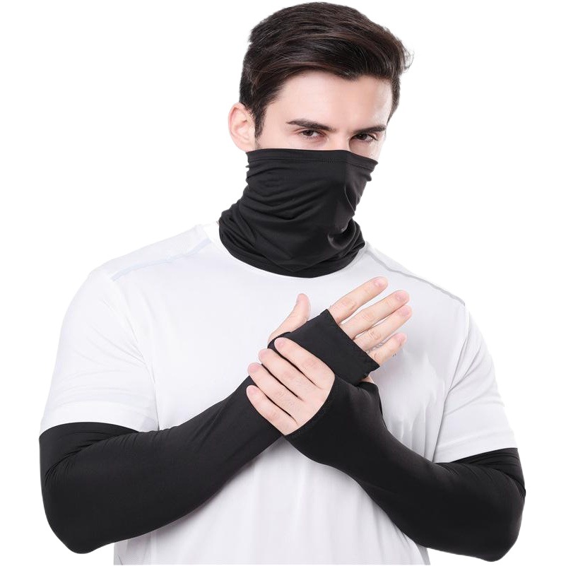 Sun Protection Arm Sleeves and Gloves Set, Breathable Ice Silk Mask Combo, Lycra Quick-Dry Motorcycle Riding Ice Sleeves