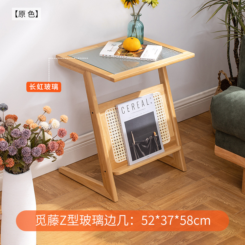 Mesa de noche de ratán simple hogar dormitorio Changhong mesita de noche de vidrio sala de estar japonesa sofá pequeño Gabinete lateral