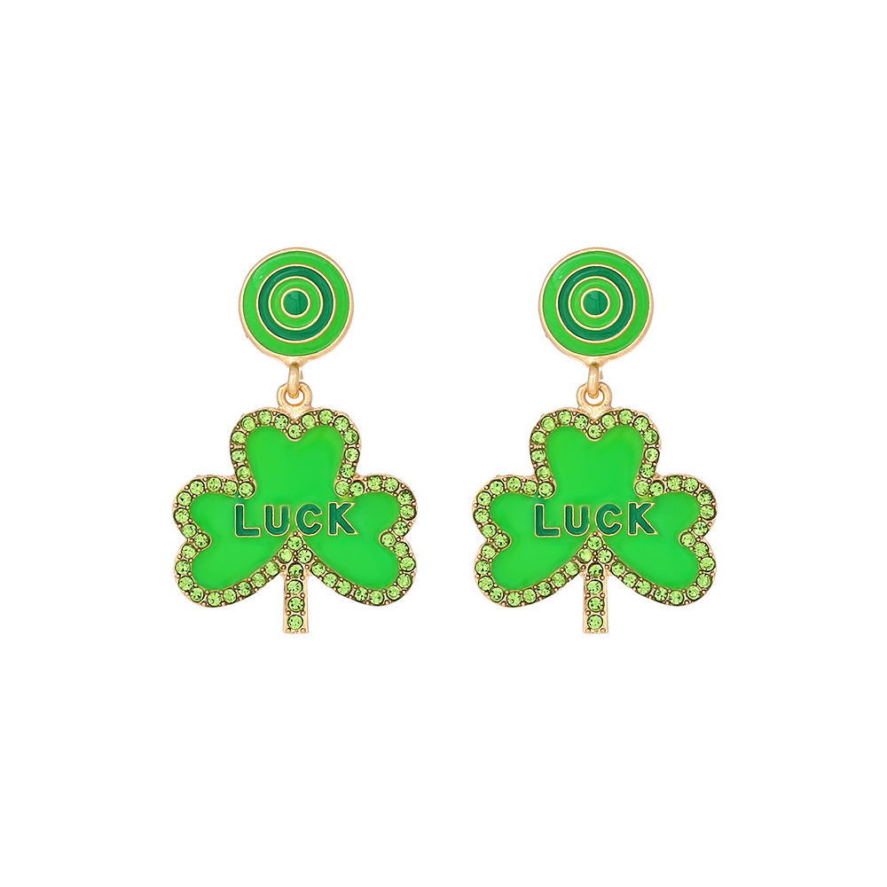 1 Pair Sweet Shamrock Enamel Alloy Rhinestones Drop Earrings display picture 8