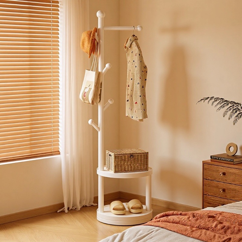 Solid Wood Coat Rack for Home Use, Floor-Standing Storage Rack for Living Room, Multifunctional Lazy Rack for Bedroom, Bedside Clothes Rack Made of Bamboo