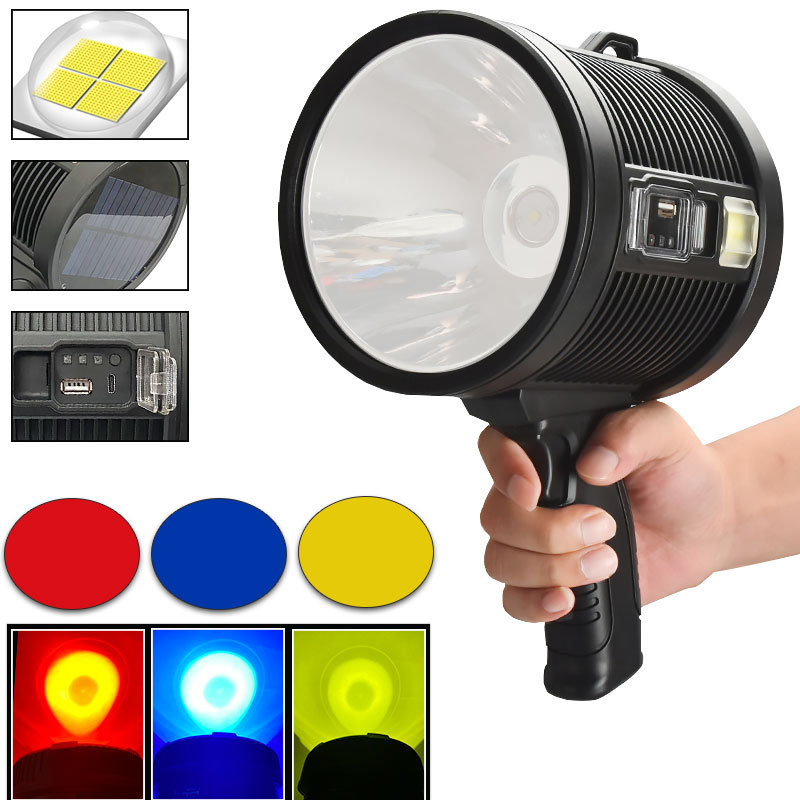 스타 워리어 국경 간 서치 스마트 USB 충전식 태양 경고 LED 야외 밝은 손전등 휴대용 램프