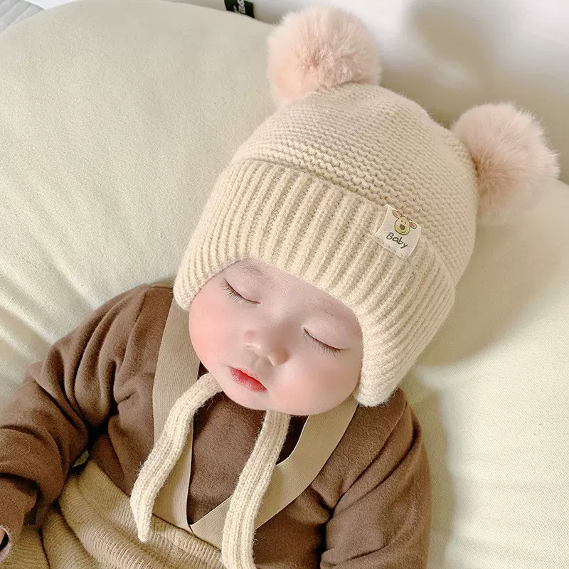 可爱红色新年婴儿帽子秋冬季婴幼儿男女宝宝保暖拜年针织毛线帽潮