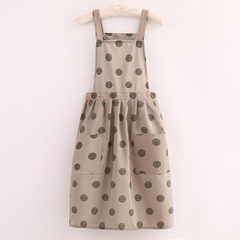 法式圓點透氣圍裙帆布廚房做飯防污透氣時尚防污洋氣工作服