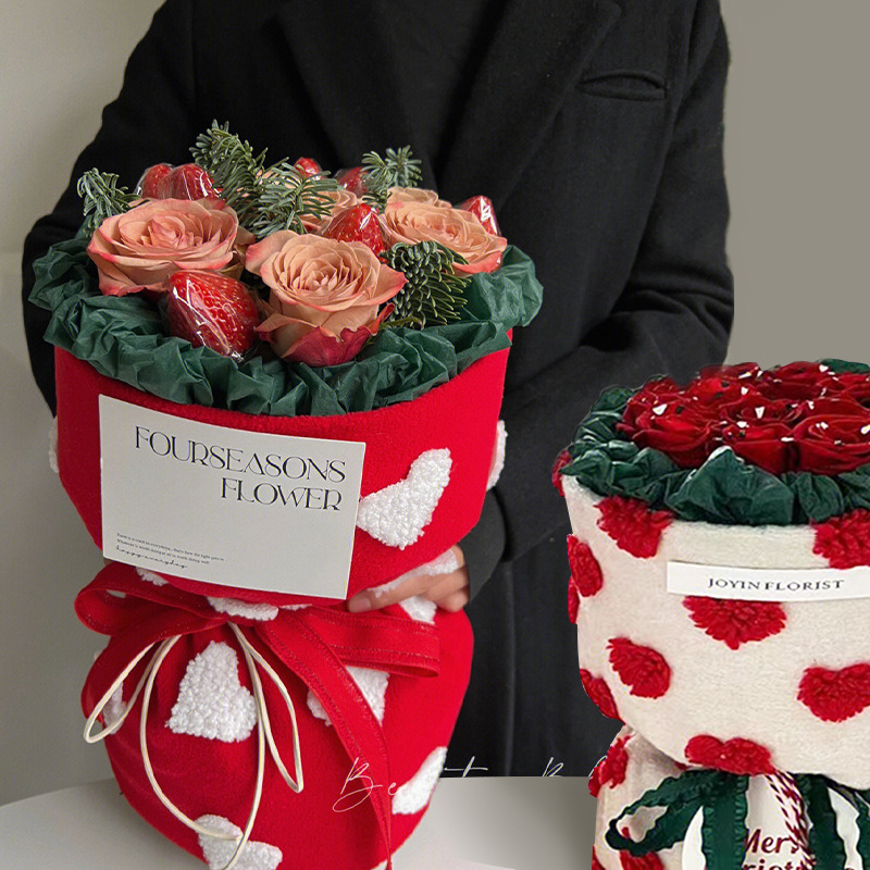 节日新款立体爱心小香风包布玩偶花束草莓樱桃水果板栗花束布批发