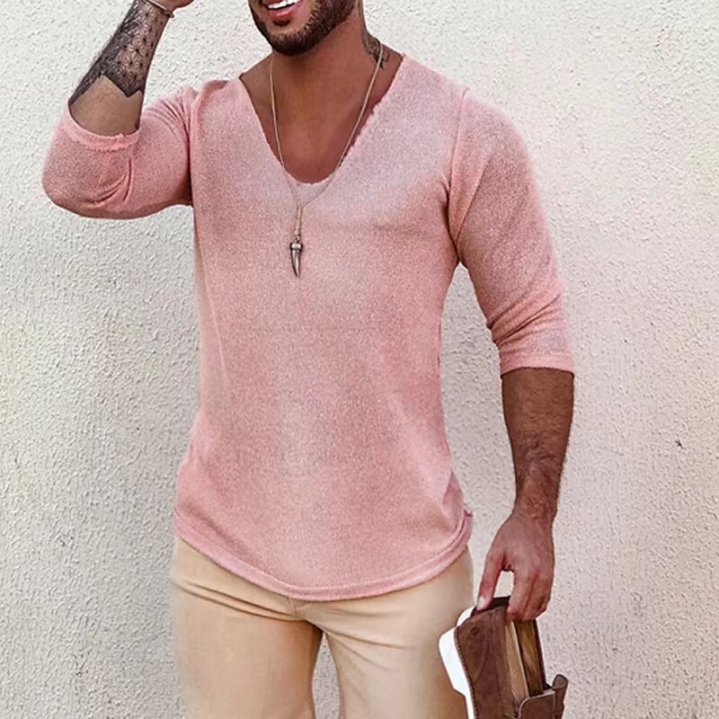 European and American cross-border 2022 spring, summer and autumn new long sleeve thin plus size V-neck men's sweater sweater factory direct sales