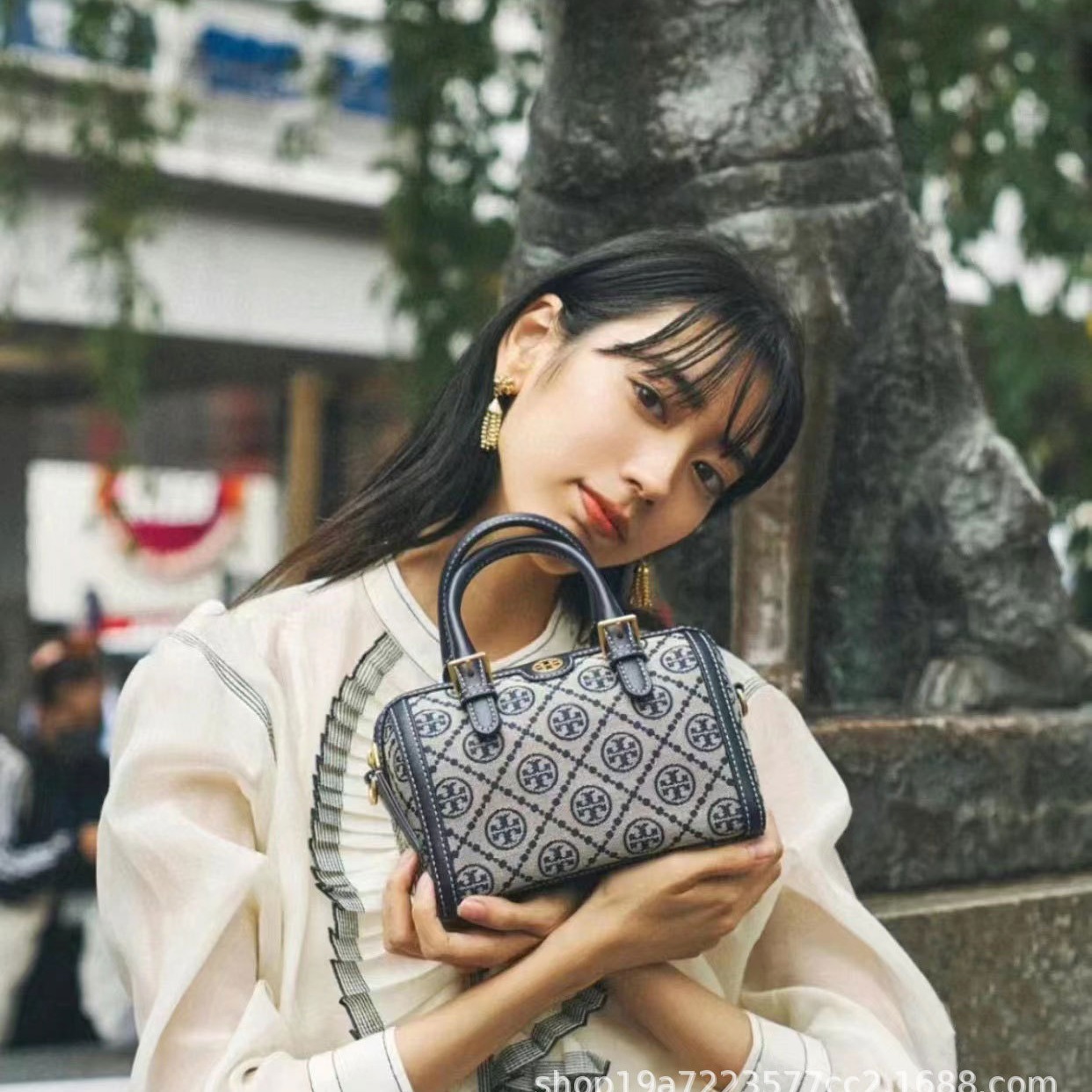 TB Spring New Boston Blue-Brown Print Canvas Mini Pillow Handbag Versatile Crossbody Bag for Women