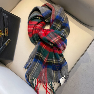 100% wool scarf men's winter cashmere 2023 new red fruit green gray men's plaid scarf