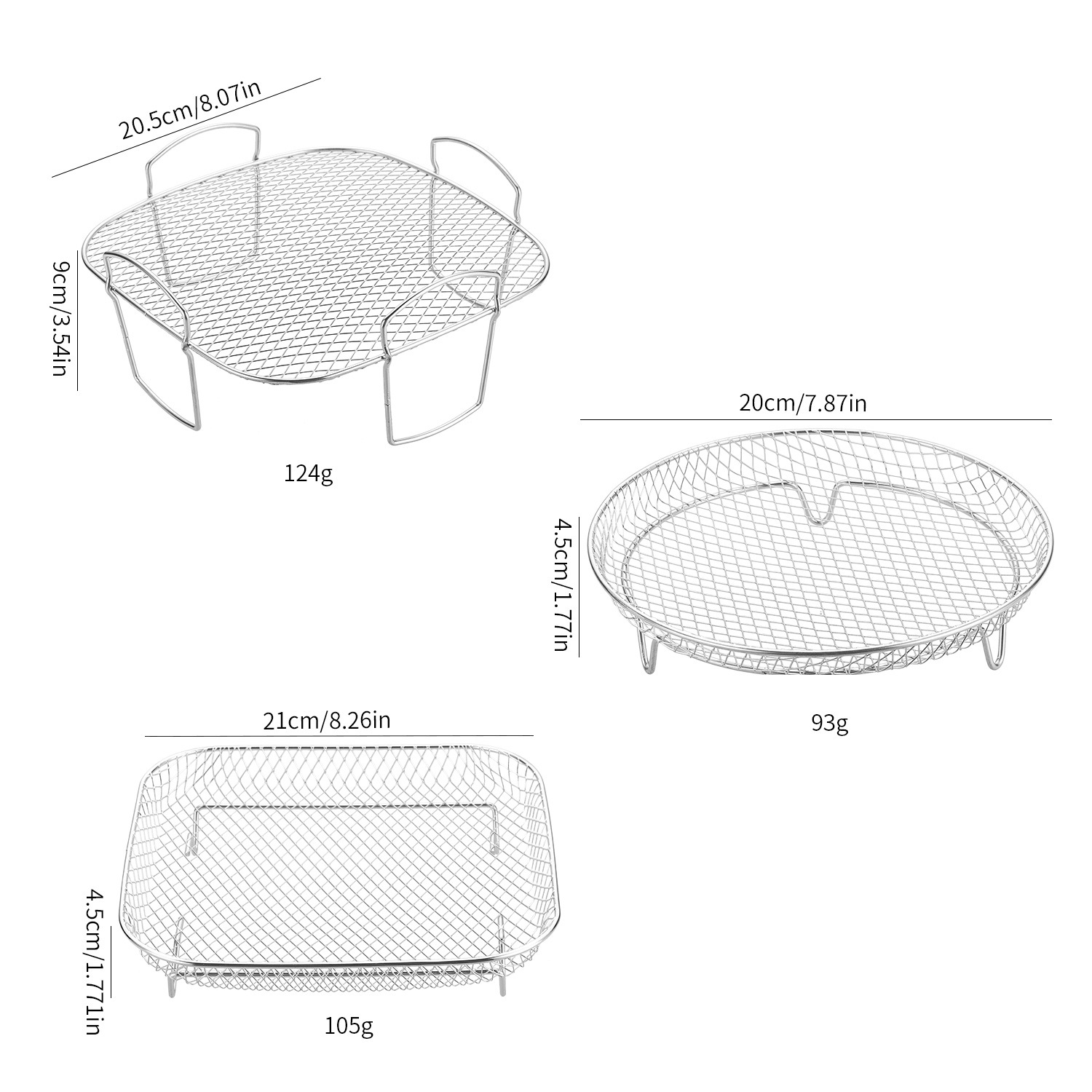 Transfronterizo Airfryer304 acero inoxidable aire freidora accesorios marco de deshidratación de tres capas rectangular rejilla de parrilla de parrilla