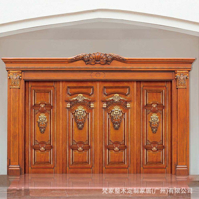 Guangzhou Factory Burmese Teak Villa Door Sapele Teak Door Rural Self-Built House Solid Wood Entrance Door