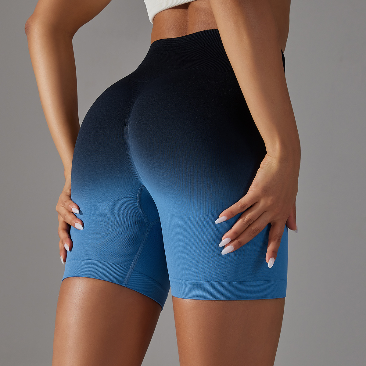 Dametøj sømløs slik gradient træning stram højtaljet sports trepunkts shorts løbe fitness yoga bukser til kvinder_voghion.com