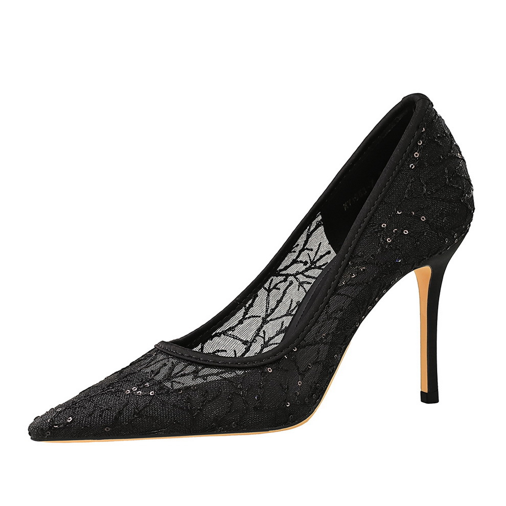 Sexy Lace Mesh Stiletto Pumps Pointed Toe High Heels For Women_voghion.com