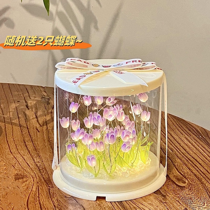 创意礼品蛋糕郁金香玫瑰花束diy小夜灯女生生日手工礼物礼盒摆件|undefined
