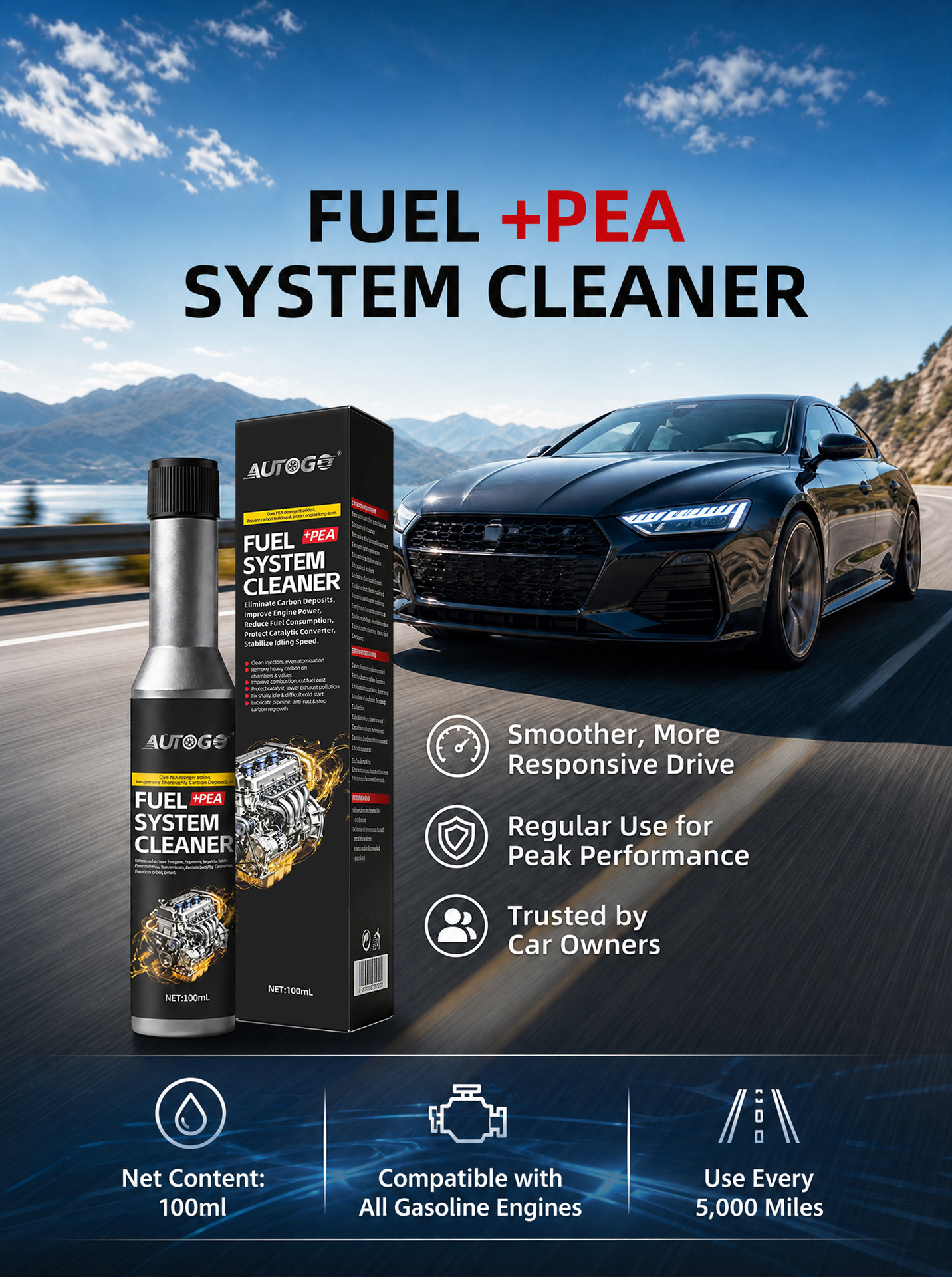 AUTOGO Car Fuel Cleaner - Concentrated Fuel Carbon Deposit Remover to Boost Power and Eliminate Carbon Deposits
