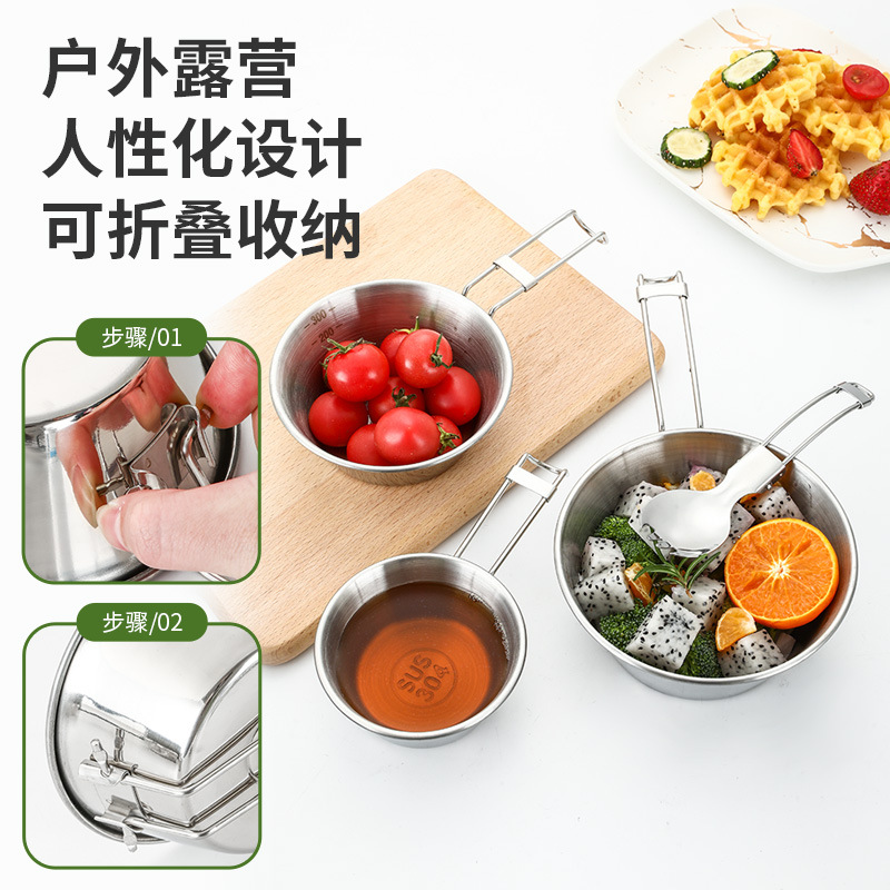 304 stainless steel camping snow bowl outdoor camping portable campfire hiking snow bowl cup foldable tableware snow bowl