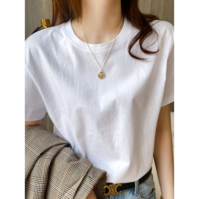 200g Xinjiang heavy-weight pure cotton round-neck basic T-shirt, white short-sleeve T-shirt, loose solid color unisex half-sleeve top for summer 200g Xinjiang heavy-weight pure cotton round-neck basic T-shirt, white short-sleeve T-shirt, loose solid color unisex half-sleeve top for summer