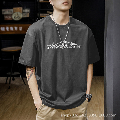 Men's trendy loose pure cotton short sleeve T-shirt, summer half sleeve top