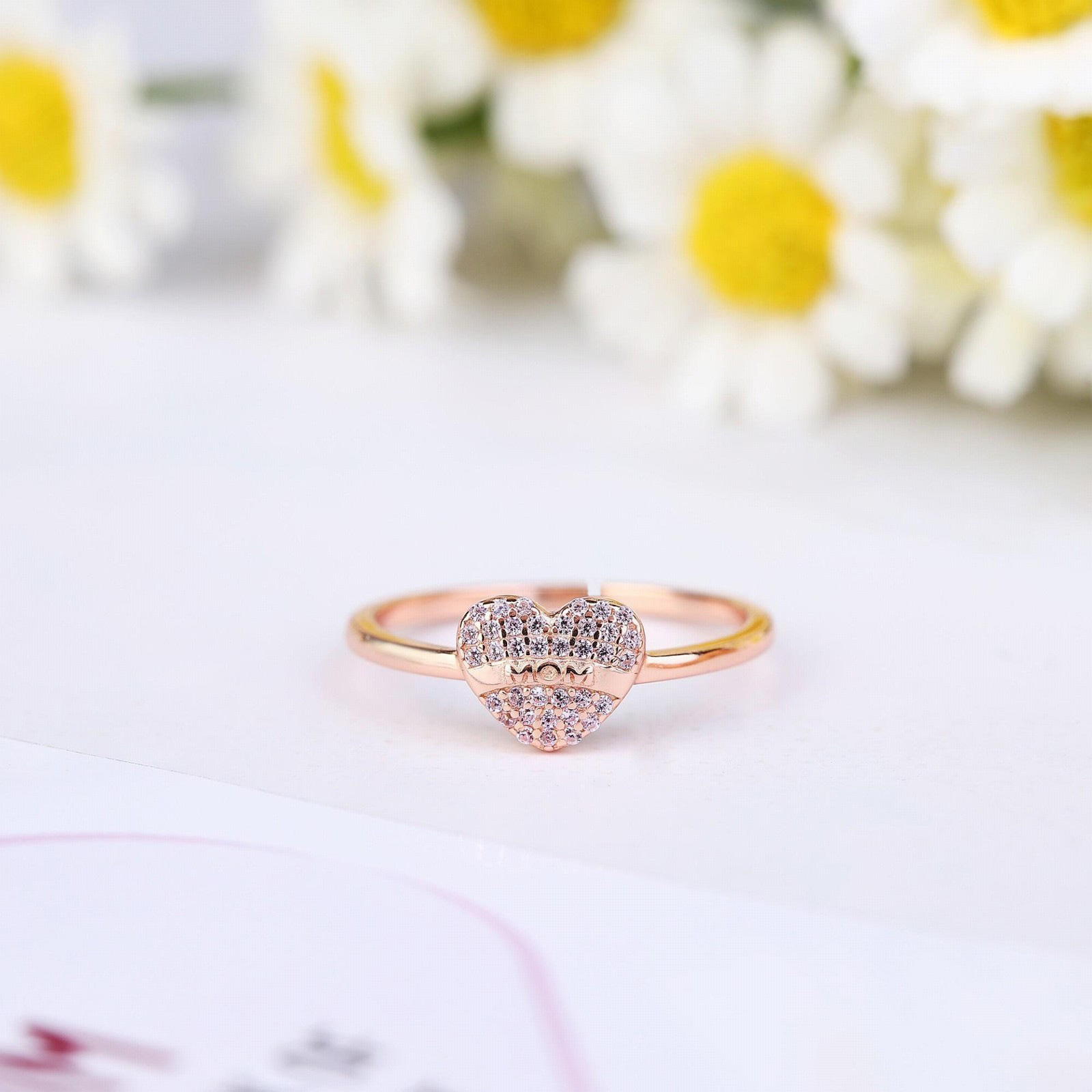 Letter, Heart Shape Pattern Mama Letter Heart Shape Alloy Plating Zircon Mother's Day Women's Open Ring