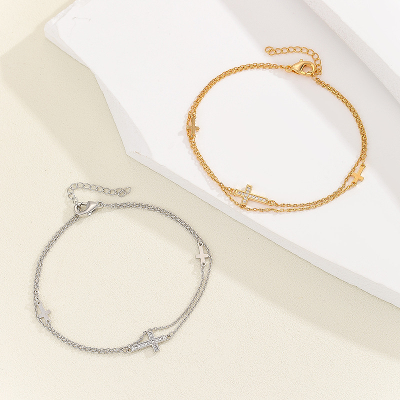 Cross-Border European and American Color-Preserving 22K Gold Cross Bracelet for Women, Accessible Luxury, Sense of Design and Versatile Design Bracelet for Girlfriend