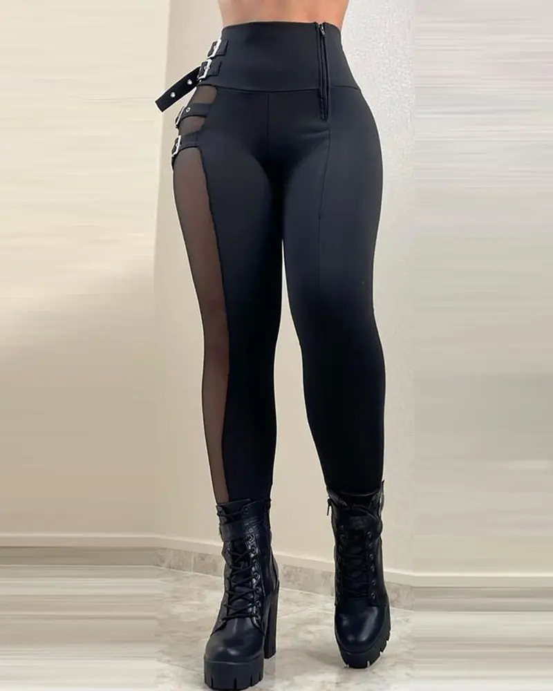 2022 deseo europeo y americano color sólido cintura alta apretado pantalones flacos split remache doble botonadura sexy bottoming pantalones para mujeres chic