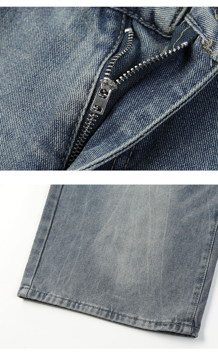 Unisex High-Street Loose Fit Cropped Jeans Lightning Bolt Washed Denim Shorts Blue M-3XL Soft Washed Denim_mkmklike.com