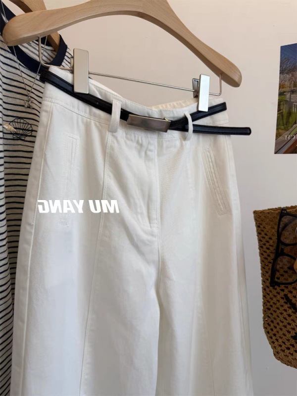 Muyang Pants with Good Fit, Washed Tencel Denim White Wide-Leg Pants for Women, Loose and Slimming Straight-Leg Long Casual Pants