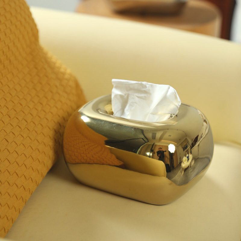 Caja de pañuelos de plata dorada creativa, caja de dibujo de mesa de comedor de sala de estar minimalista moderna, caja de papel de servilleta de dibujo de papel de cerámica para el hogar