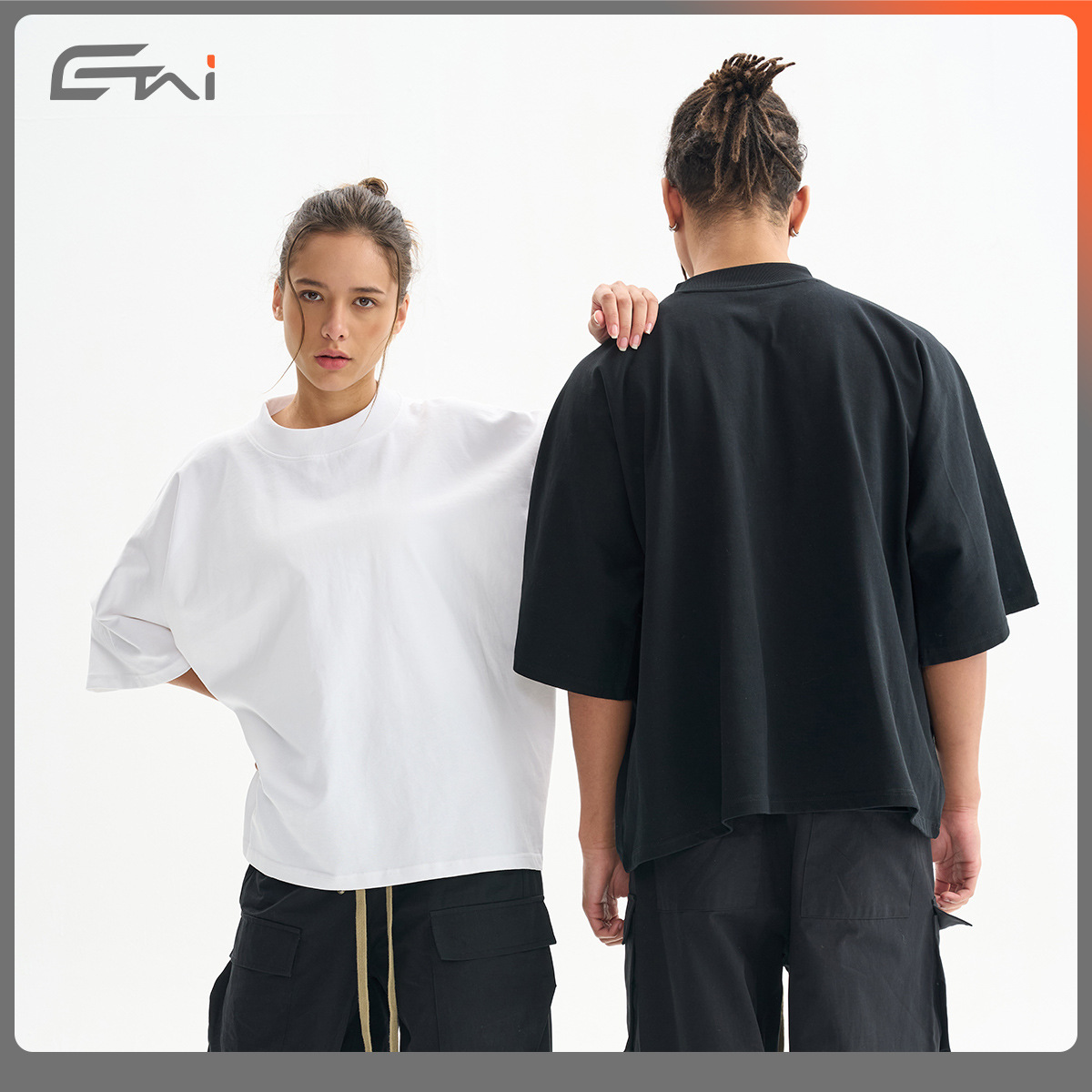 ETAI marca de moda de hombre pequeño cuello transfronterizo color sólido camiseta de manga corta hombre calles pesadas algodón caja corta versión ancha