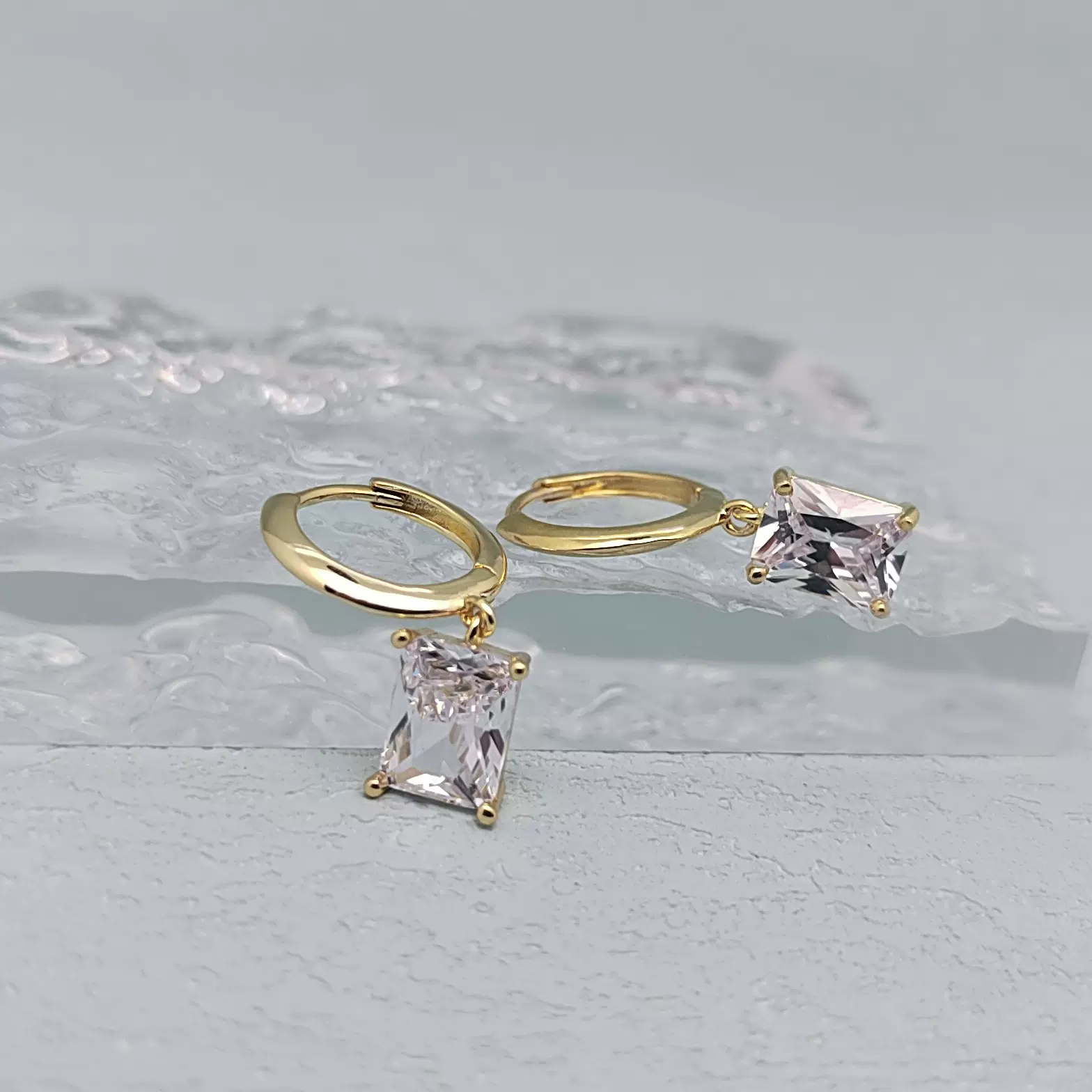 S925纯银几何长方形长款锆石耳环简约百搭欧美跨境饰爆款时尚