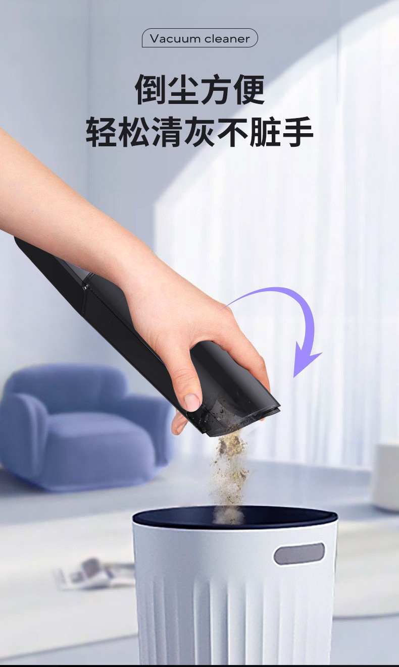 Cross-border household wireless charging portable vacuum cleaner with light, strong suction, multifunctional handheld small vacuum cleaner for car use