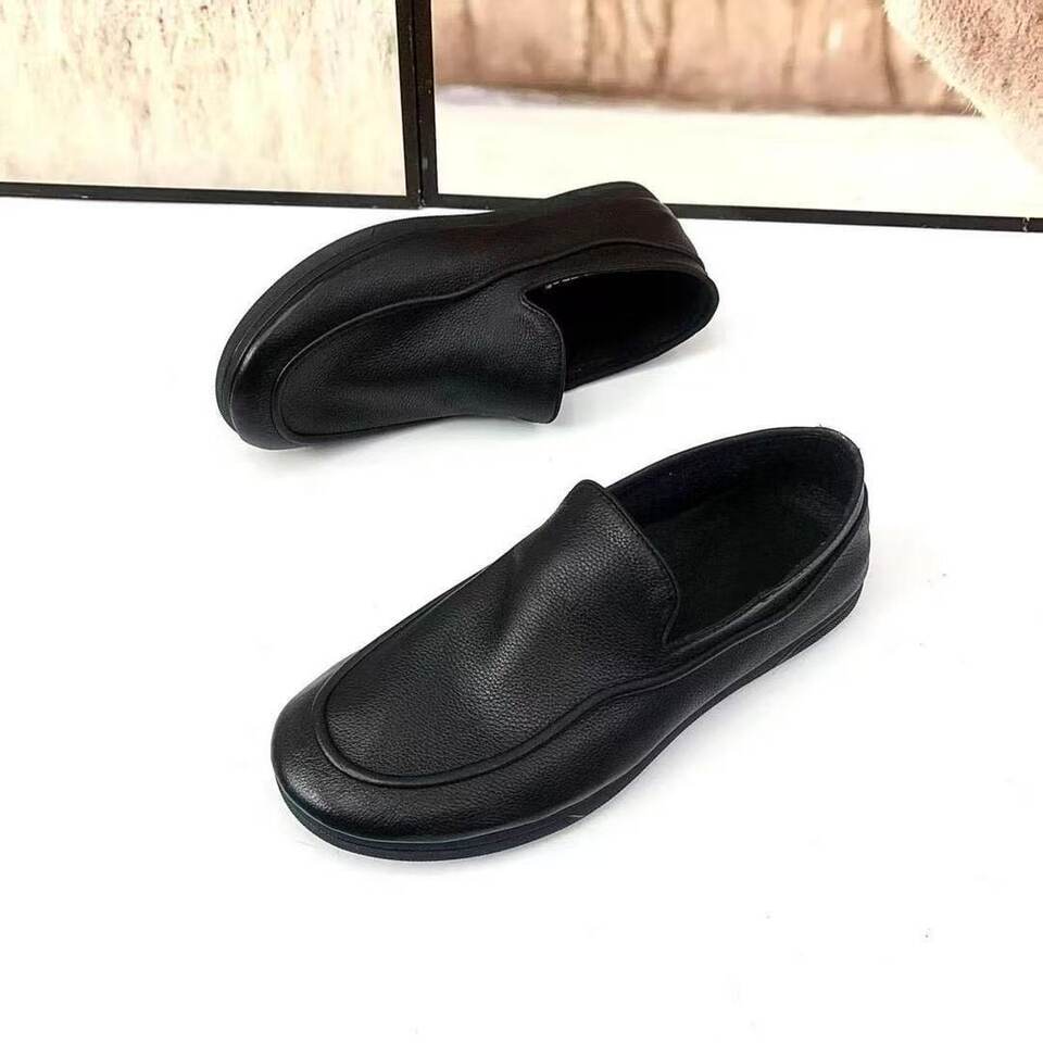 Giày lười nam da bò thật mũi tròn thoáng khí gót thấp 1–3 cm — 1210 màu đen rỗng (da siêu mỏng), 1210 Đen (da siêu mỏng), 1219 Đen (da bò lớp đầu tiên)