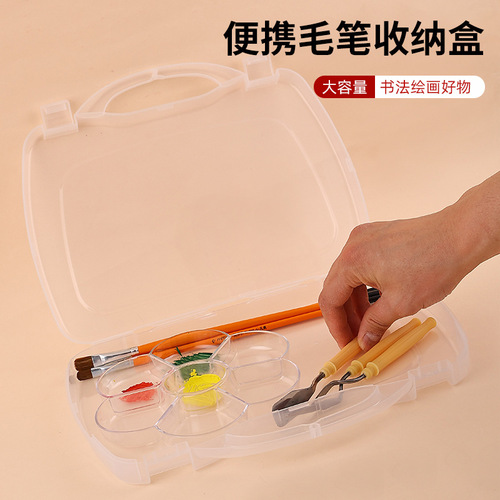 Transparent Desktop Organizing Portable Plastic Storage Box Student Calligraphy Water Writing Cloth Brush Box