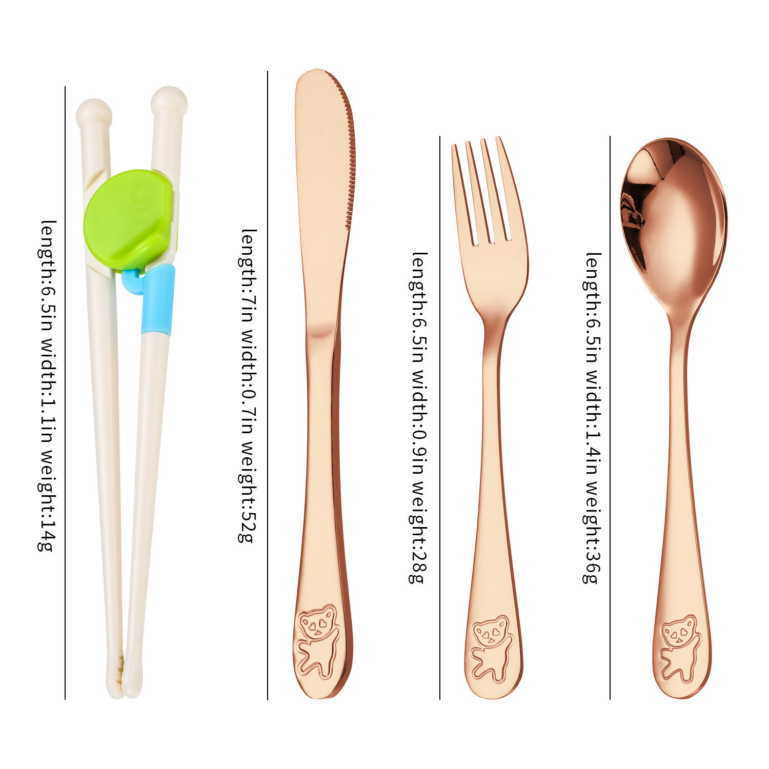 Creativo 304 de acero inoxidable cuchillo para niños, tenedor y cuchara palillos traje de dibujos animados de alto aspecto cuchara de entrenamiento Tenedor Oso vajilla