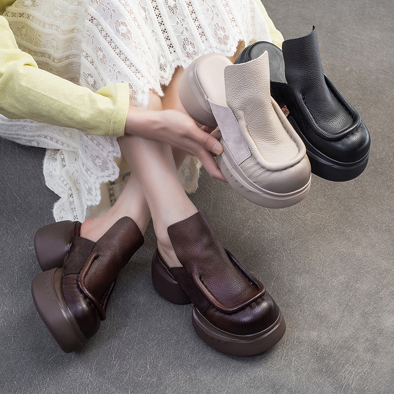 上海杰骤2025夏季新款复古包头罗马风松糕跟外穿拖鞋休闲小众女鞋