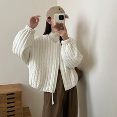 韩系高级感圆领轻薄外套女春秋2025新款宽松休闲保暖短款夹棉外套