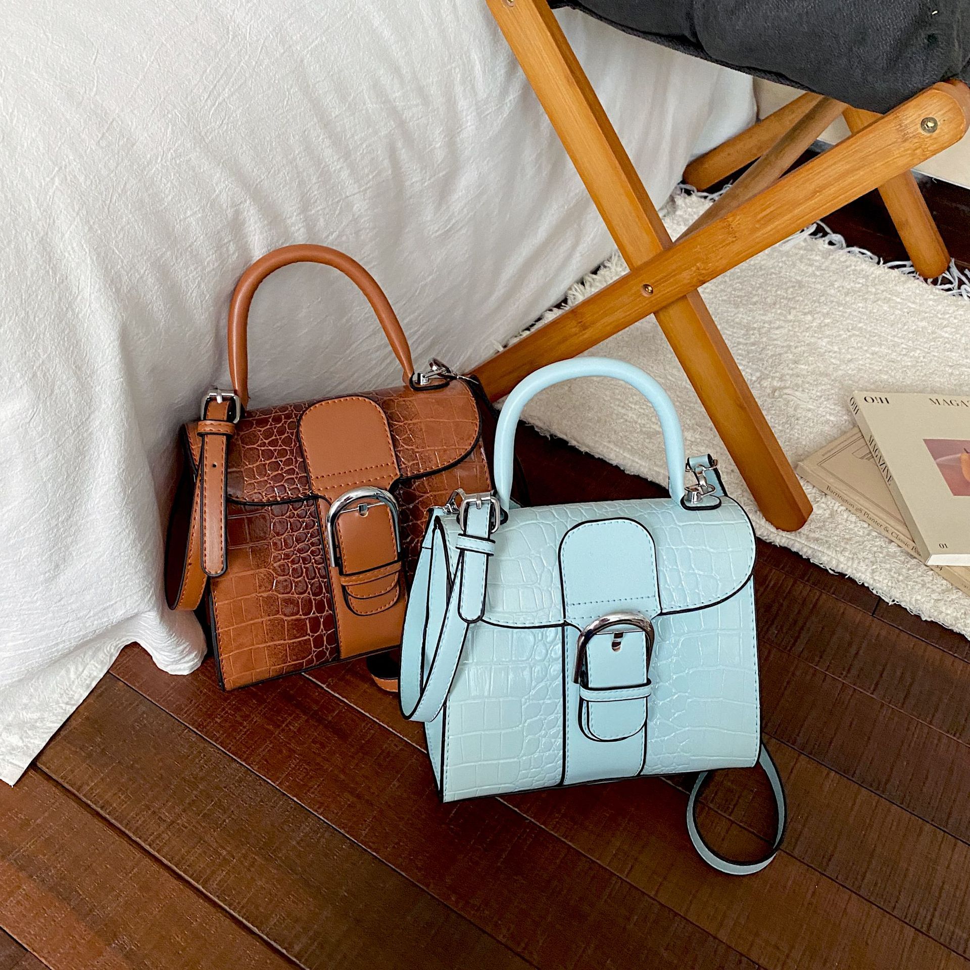 Bolso de mano retro cocodrilo transfronterizo lujoso ligero de moda versátil bolso de hombro de tendencia diaria de comercio exterior bolso de color contraste Kelly
