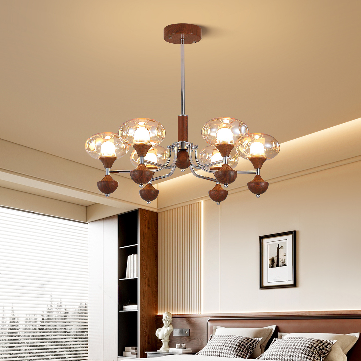 Nueva lámpara de sala de estar de estilo antiguo color nuez lujoso ligero estilo francés vidrio retro lámpara de dormitorio de comedor 176L