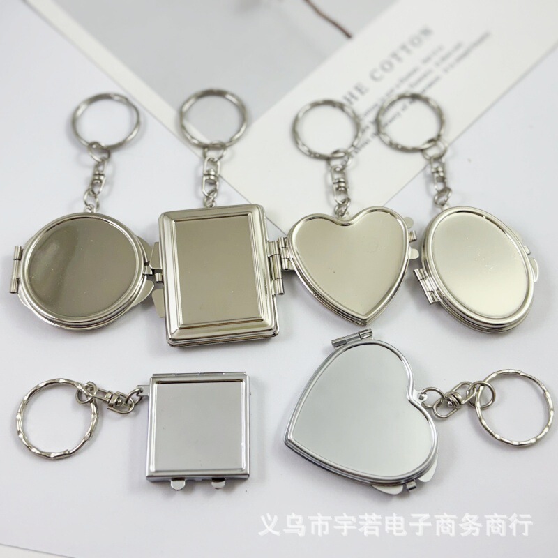 Gloss Metal Photo Frame Keychain Photo with Mirror Small Pendant DIY Head Small Gift Consumables