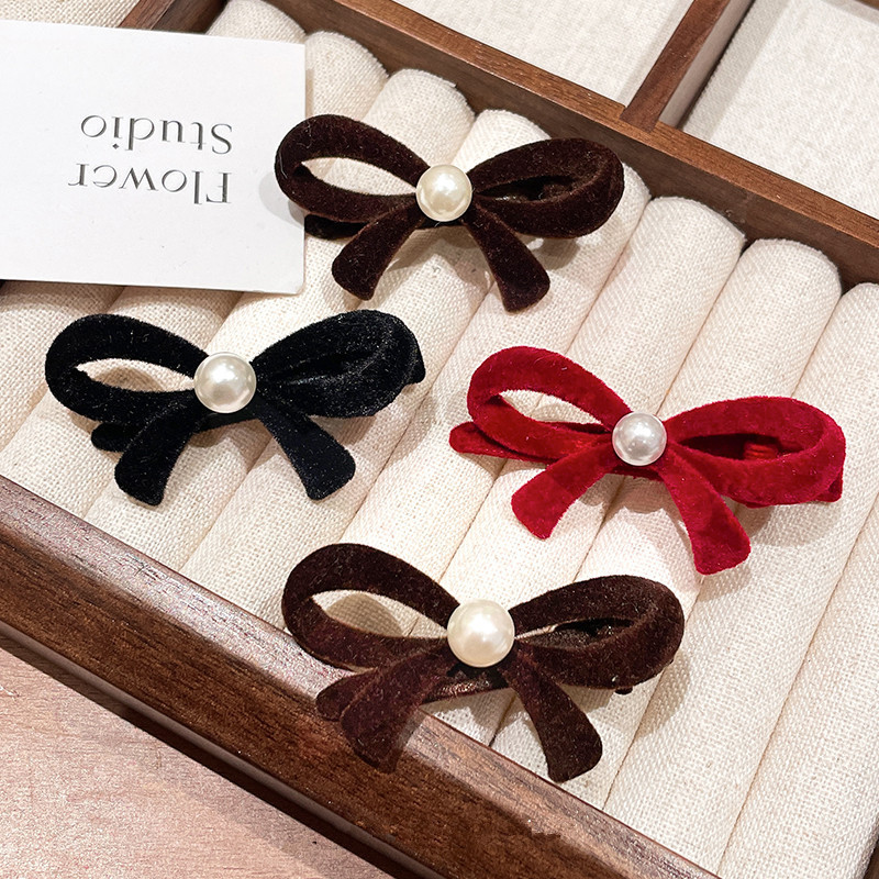 红色公主头发饰女蝴蝶结发夹小号高级感新年侧边刘海夹子秋冬头饰 4