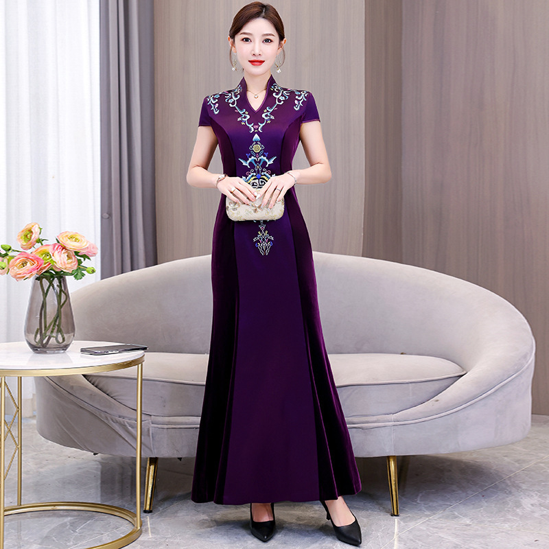 Wedding Dress Women Can Wear Velvet Fishtail Dress for Wedding Middle-aged Mother Toasting Dress French Light Dress Long Dress Wedding Dress Women Can Wear Velvet Fishtail Dress for Wedding Middle-aged Mother Toasting Dress French Light Dress Long Dress