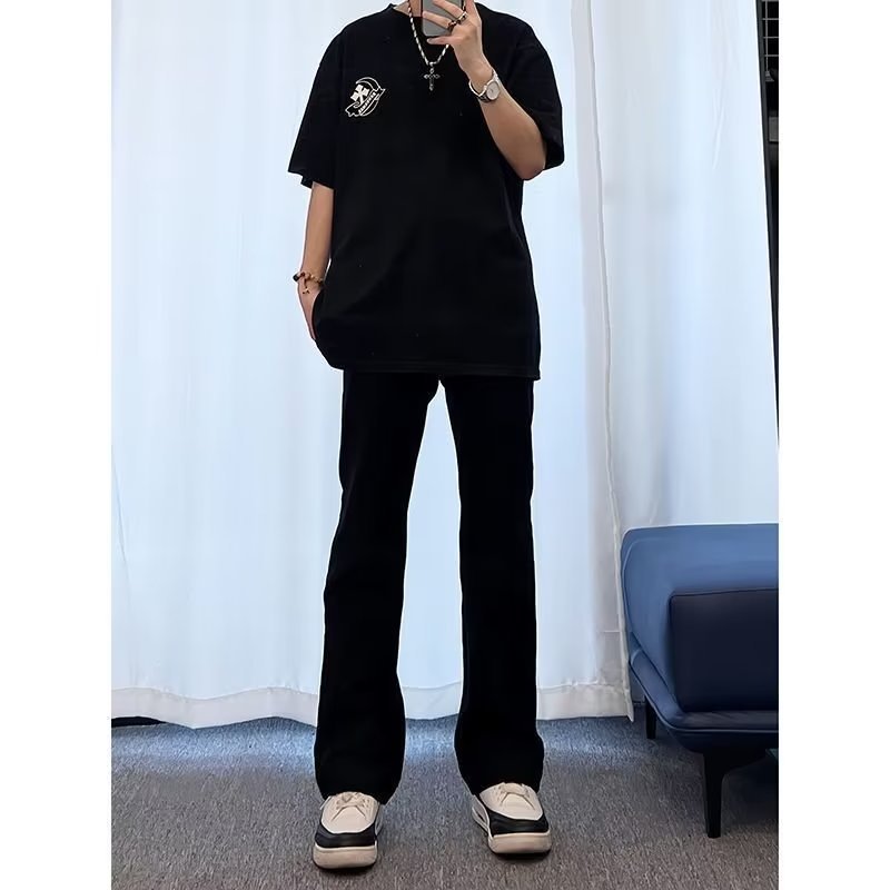 American High Street moda nacional micro Flared jeans hombres 2023 primavera y otoño ins suelta recta Vibe pantalones largos moda