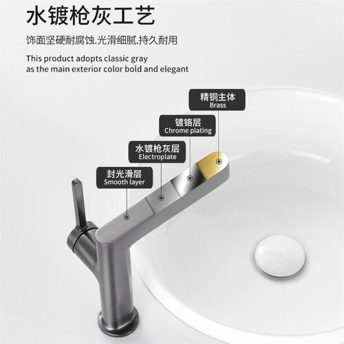 Cross-border all-copper home gun gray bathroom toilet wash basin hot and cold basin faucet light luxury minimalist basin