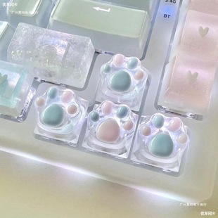 2023 New Color Translucent Cat Claw Keycap Transparent Cute Girly Pink Cross Shaft Resin Mechanical Keyboard Keycap