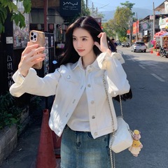 2025春季新款气质显高白色短款牛仔外套女小个子洋气百搭别致上衣