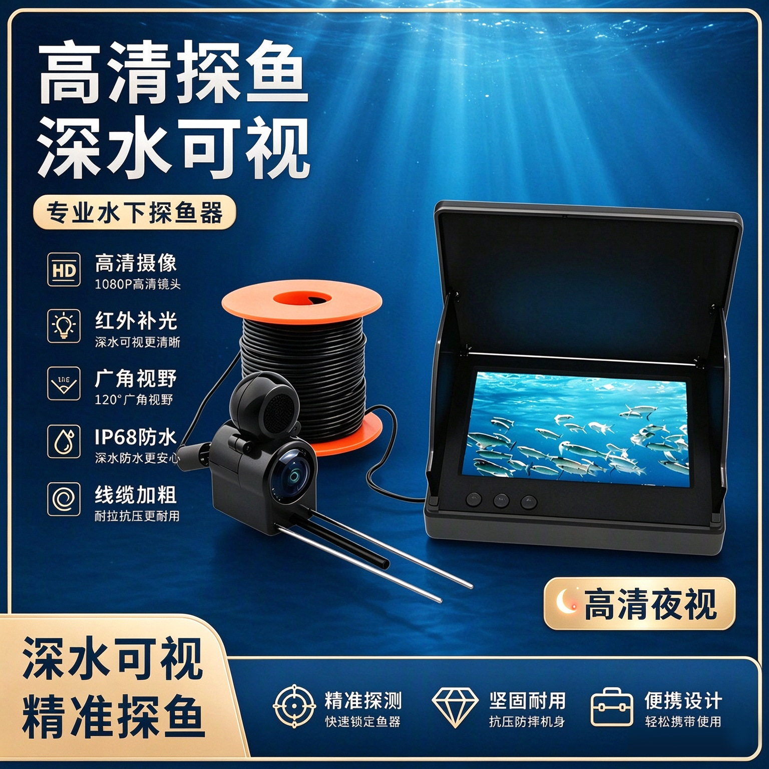 Cross-Border Ce Certified 4.3/ 5inch Visual Underwater Fish Finder Outdoor High-Definition Night Vision Fishing Camera Monitor