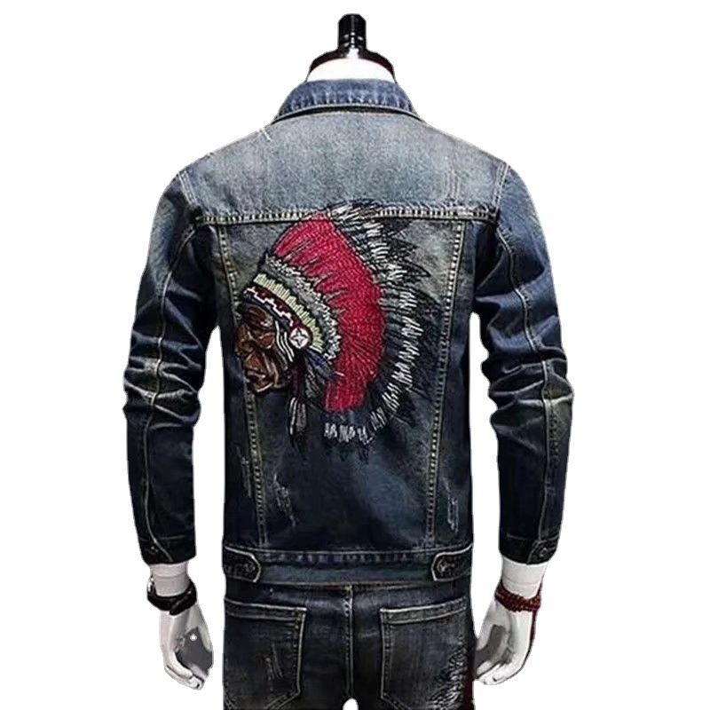 Estación europea marca de moda bordado Denim abrigo hombres Slim stretch moda chaqueta primavera motocicleta todo-juego ropa superior