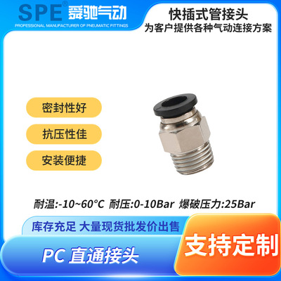气动元件PC接头外螺纹直通气管快速插PC08-02快插气路|ms