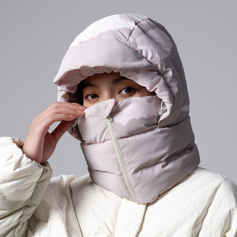 冬季围脖面罩一体套头女骑行保暖加绒羽绒帽子防风防寒滑雪雷锋帽|undefined