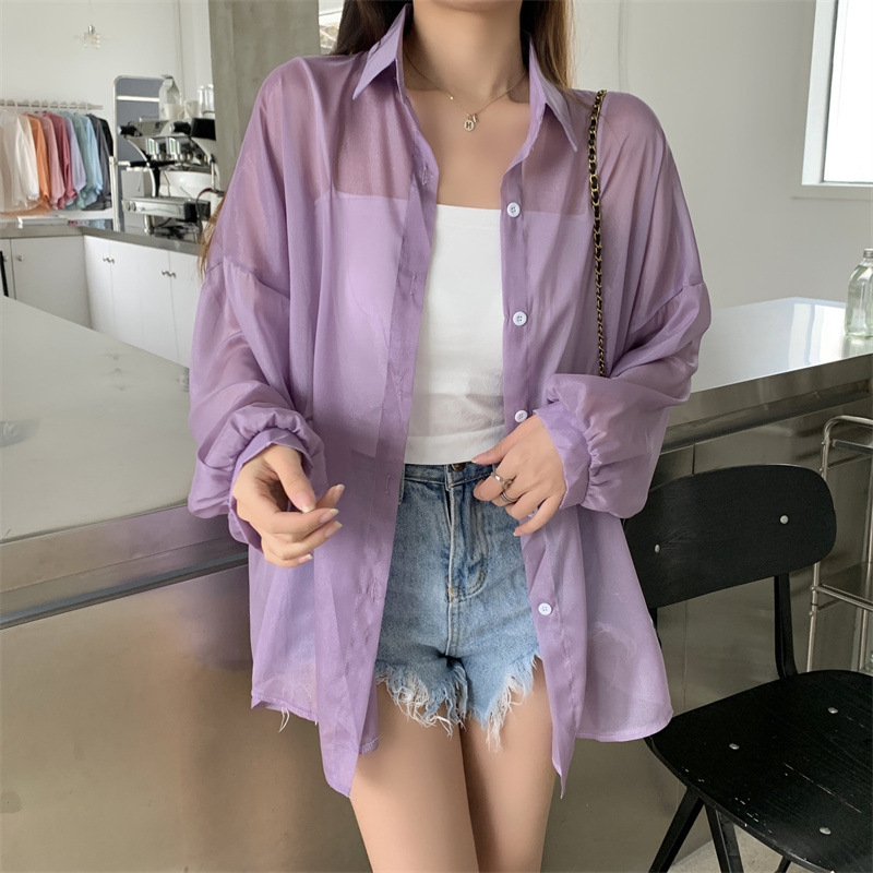 112g Weight Long Sleeve Sleeve Length Single Breasted Placket Type Shirtsleeve Sleeve Type Polyester, Chiffon Fabric Type Regular Top Length Cardigan Tops Type Holiday Occasion Shirt Collar Neckline Loose Fit Type Solid Color Pattern Summer, Spring Season Women's Gender Casual Style Wholesale Women's Casual Solid Color Long Sleeve Blouses 22